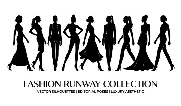 Trendy fashion girls silhouette vector bundle top model runway illustration design set
