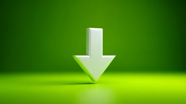 Shiny White Down Arrow on a Vibrant Green Glossy Surface.