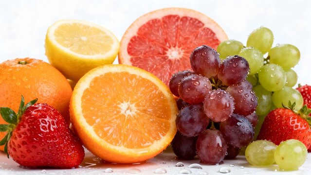 Fresh fruits with water droplets