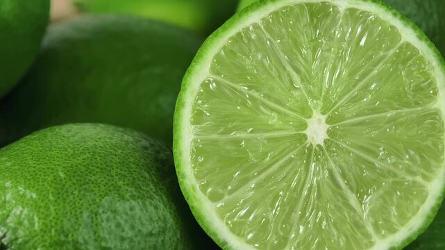 A pile of whole limes with multiple cut halves
