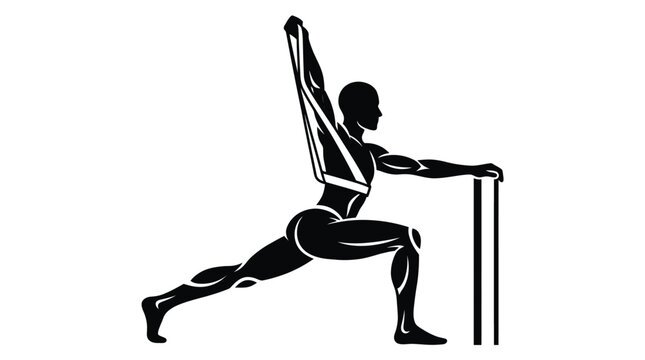 Vector graphic illustration Black silhouette of a person doing yoga with a strap