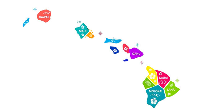 Colorful Stylized Map of the Hawaiian Islands Archipelago.