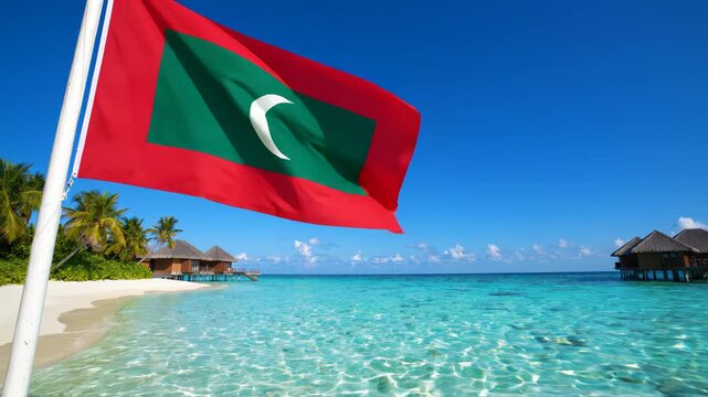 Maldives flag on tropical beach