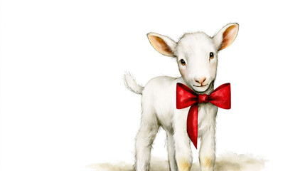 Fototapeta premium Young Goat Wearing a Red Bow Tie