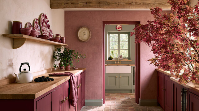 Cozy Kitchen with Pink Accents and Fall Decor