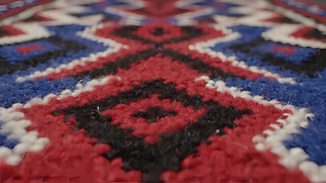 Closeup Macro Shot of a Colorful Geometric Patterned Textile.