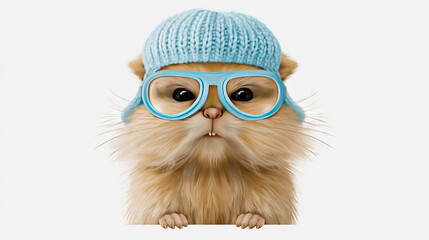 Fototapeta premium Cute Cat with Glasses and Knit Cap