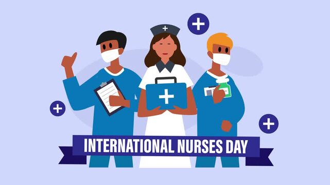 International Nurses Day Vector with Healthcare Workers and Medical Icons cartoon animation