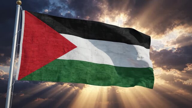 Palestinian flag waving in sky