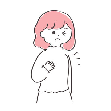 胸に痛みを感じる女性のかわいい手書きイラスト