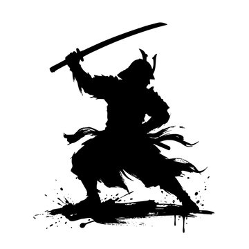 Samurai warrior silhouette katan&hellip; vector icon graphic