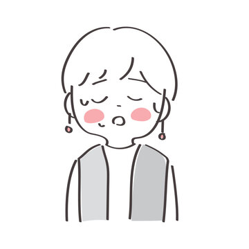 顔がほてっている女性のかわいい手書きイラスト
