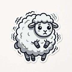 Fototapeta premium Cute cartoon shivering sheep character with a sad expression.