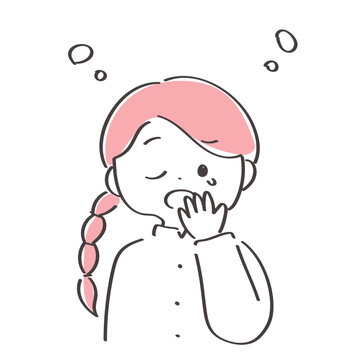 あくびをするかわいい女性のイラスト