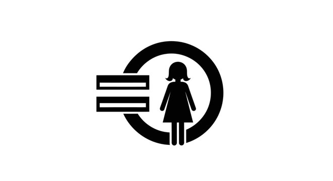 Black and white icon depicting a woman silhouette inside a circle with an equal sign.
