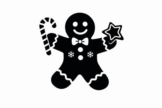 : Festive Gingerbread Silhouette with Candy Cane on White Background
