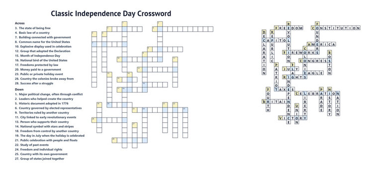 Independence Day Medium Crossword with Answers