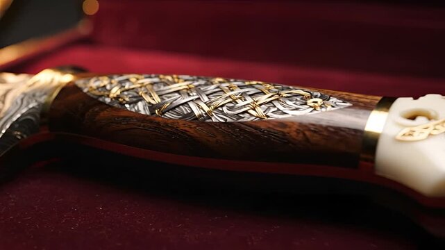 Exquisite Damascus Steel Knife with Intricate Handle Details.