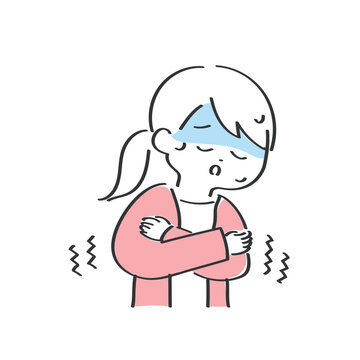 寒気がしている若い女性のイラスト