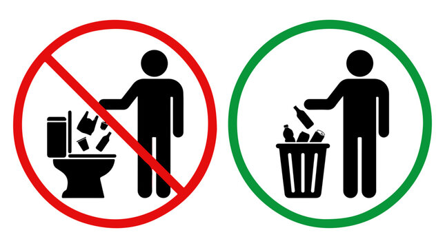 Do not flush trash, proper disposal toilet waste