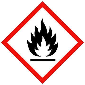Flammable liquid warning sign, red diamond with black flame symbol