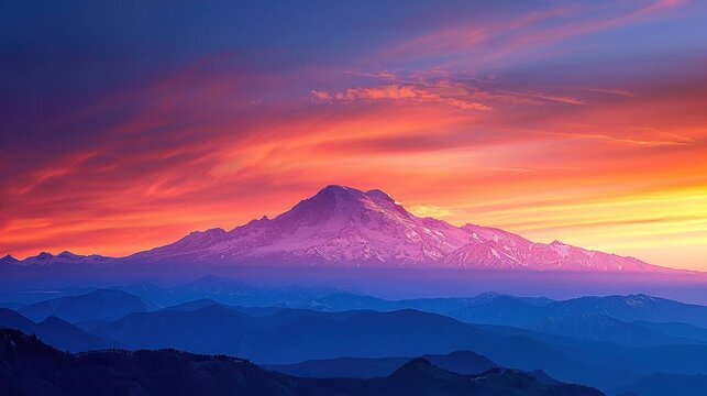 Stunning Scenic Mountain Views With Warm Sunset Sky Atmosphere