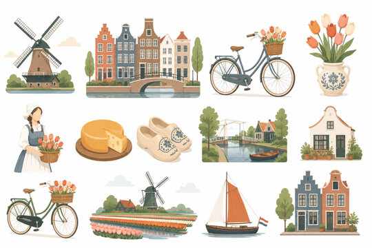Minimal Dutch Travel Lifestyle Vector Set