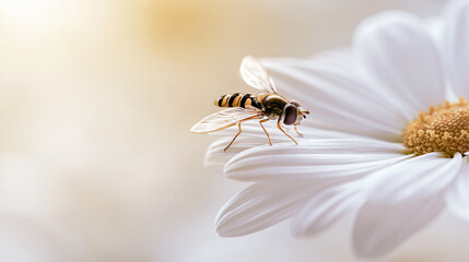 Naklejka premium Fly on White Flower Petal