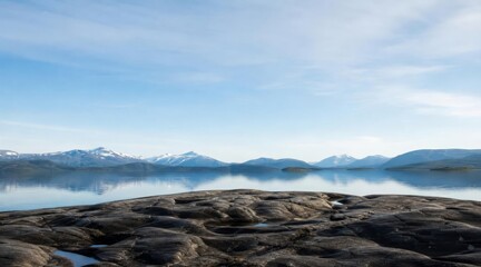 Fototapeta premium Rocky northern lake landscape with copy space
