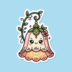 Fototapeta premium Cute Kawaii Flower Character Sticker Illustration.
