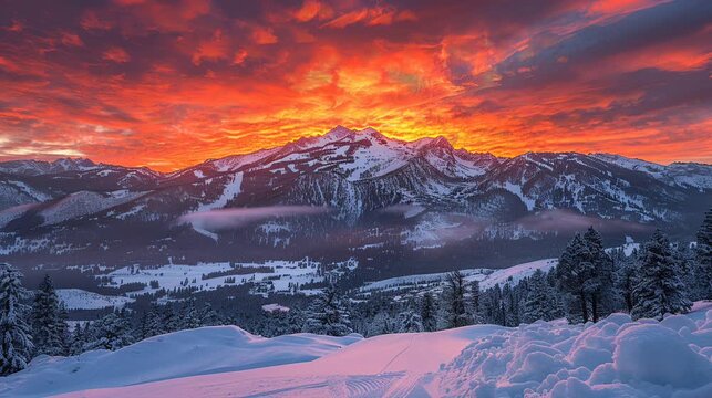 Breathtaking Mountain Landscape Video Under Vibrant Orange Afternoon Sky
