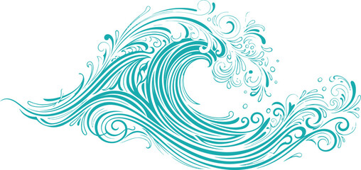 Fototapeta premium Stylized turquoise water wave illustration with turquoise illustration stylized abstract ornamental decorative artistic background isolated composition backdrop watercraft splatter