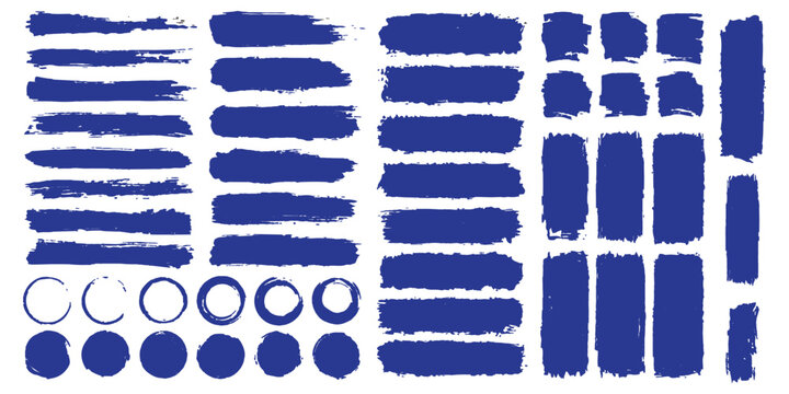 Set of different grunge brush strokes with banner for graphic background decoration. Paint, ink brush, brush strokes, brushes, lines, frames, buttons, grungy rough. grunge thick paint line texture.