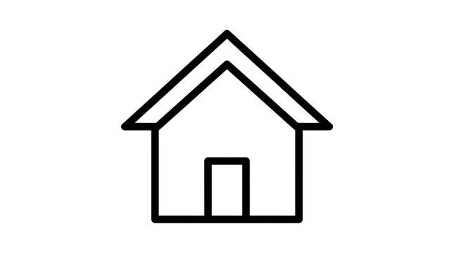 Simple black line drawing of a house with a triangular roof and a door