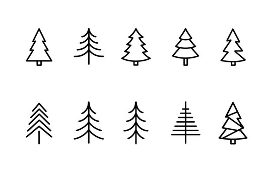  Minimalist Pine Tree Silhouette Set on White Background