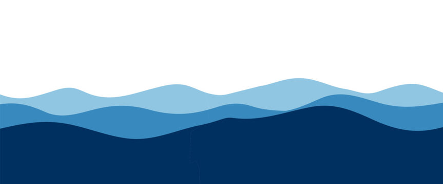 Sea waves of blue shades. Vector illustration Seamless horizontal border, ocean or river surface pattern, isolated on a white background