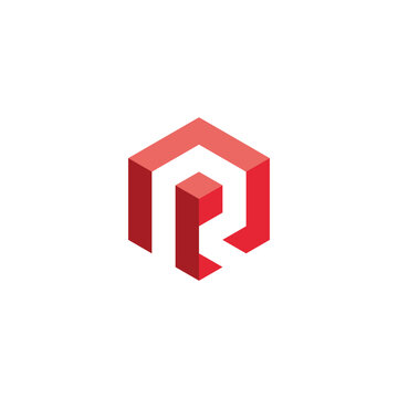 Geometric red letter r cube logo icon with abstract shape and modern design