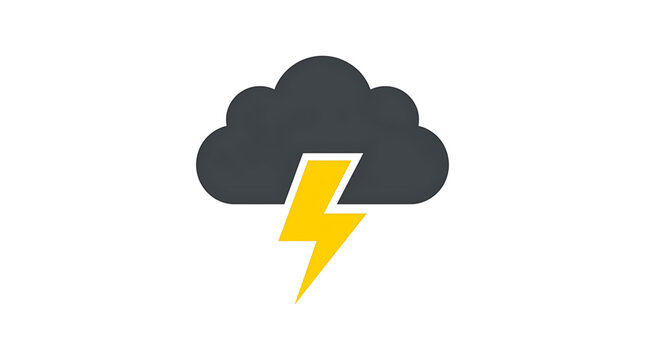Minimalist storm cloud icon with yellow lightning bolt symbol representing severe weather conditions and meteorological alerts for digital user interface designs