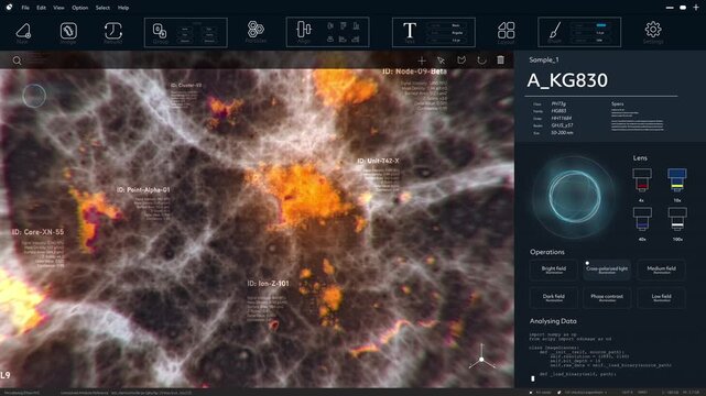 Future Medicine. AI Software Interface Targets Cancer Cells and Tumor Tissue Through Microscopic Analysis, Drug Development, Treatment Innovation, Health Care Research, Disease Cure. Mockup Concept