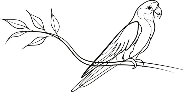 Parakeet line art Black and white illustration