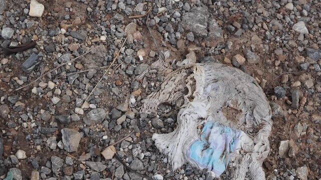 Used diapers discarded on the ground are dirty and constitute waste, posing a health hazard and attracting pests.