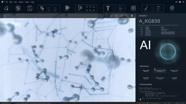 Smart Personalised Medicine. AI Software Interface Examining Molecules to Develop Gene Therapy Solutions, Disease Cures, Longevity Treatments and Pharmaceutical. Mockup Future Health Care Concept