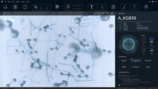 Innovative Personalized Medicine. AI Software Interface Scanning Molecular Networks for Gene Editing Therapy, Targeting Disease, Drug Discovery, Medical Research. Mockup Future Health Care Concept