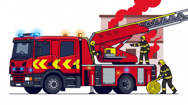 Fire Engine Firefighters Ladder Emergency Response Vector Illustration