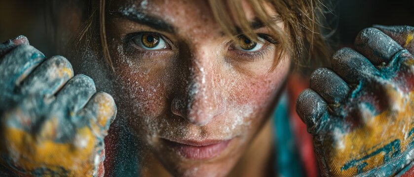 A girl with her hands covered in paint creates a creative backdrop for content on art, self-expression and creativity.