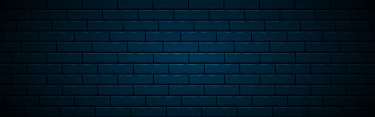 Obraz premium Dark blue nightly realistic brick wall. Navy blue brick background design. Vector illustration abstract banner.
