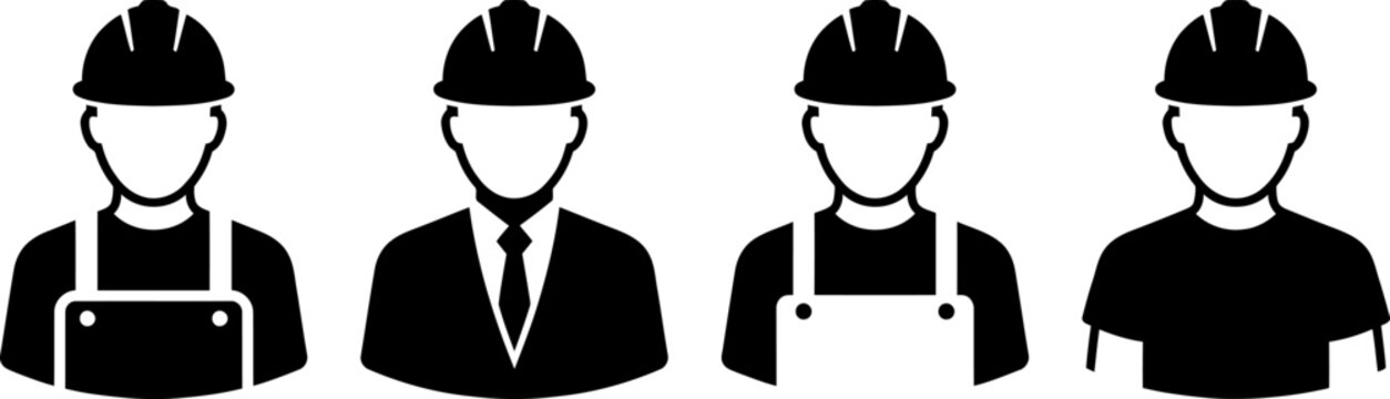 Silhouette icons of four workers in different professions