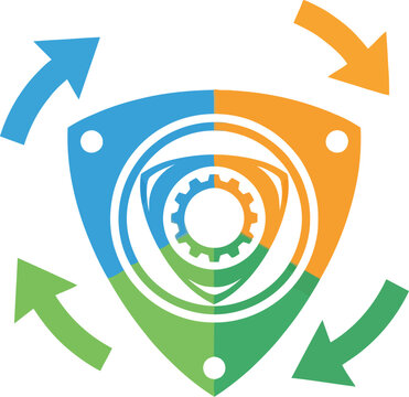Stylized graphic of a Wankel rotary engine rotor and housing within a colorful shield emblem, surrounded by rotational arrows.