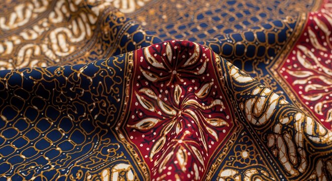 Exquisite Traditional Indonesian Batik Fabric with Intricate Floral Patterns and Rich Colors.