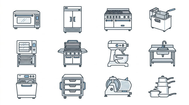 Collection of Kitchen and Office Appliances and Equipment Icons